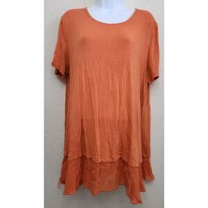 Multiples Orange Short Sleeve Sheer Hem Top XL Lightweight Soft Stretchy Flowy